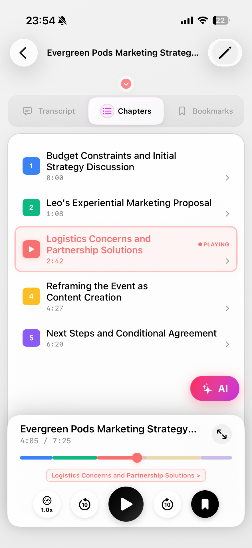 Smart chapters list for a marketing strategy meeting